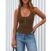 imageBTFBM Summer Tops for Women 2026 Scoop Neck Ribbed Henley Button Sleeveless Casual Spring Basic Tank Top Clothes OutfitsDark Khaki