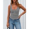 imageBTFBM Summer Tops for Women 2026 Scoop Neck Ribbed Henley Button Sleeveless Casual Spring Basic Tank Top Clothes OutfitsGrey
