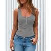 imageBTFBM Summer Tops for Women 2026 Scoop Neck Ribbed Henley Button Sleeveless Casual Spring Basic Tank Top Clothes OutfitsGrey
