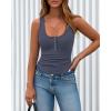 imageBTFBM Summer Tops for Women 2026 Scoop Neck Ribbed Henley Button Sleeveless Casual Spring Basic Tank Top Clothes OutfitsGrey Blue