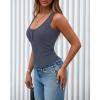 imageBTFBM Summer Tops for Women 2026 Scoop Neck Ribbed Henley Button Sleeveless Casual Spring Basic Tank Top Clothes OutfitsGrey Blue