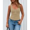 imageBTFBM Summer Tops for Women 2026 Scoop Neck Ribbed Henley Button Sleeveless Casual Spring Basic Tank Top Clothes OutfitsLight Khaki