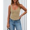 imageBTFBM Summer Tops for Women 2026 Scoop Neck Ribbed Henley Button Sleeveless Casual Spring Basic Tank Top Clothes OutfitsLight Khaki