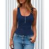 imageBTFBM Summer Tops for Women 2026 Scoop Neck Ribbed Henley Button Sleeveless Casual Spring Basic Tank Top Clothes OutfitsNavy