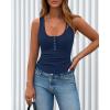 imageBTFBM Summer Tops for Women 2026 Scoop Neck Ribbed Henley Button Sleeveless Casual Spring Basic Tank Top Clothes OutfitsNavy