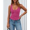 imageBTFBM Summer Tops for Women 2026 Scoop Neck Ribbed Henley Button Sleeveless Casual Spring Basic Tank Top Clothes OutfitsRose Red
