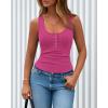 imageBTFBM Summer Tops for Women 2026 Scoop Neck Ribbed Henley Button Sleeveless Casual Spring Basic Tank Top Clothes OutfitsRose Red