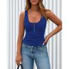imageBTFBM Summer Tops for Women 2026 Scoop Neck Ribbed Henley Button Sleeveless Casual Spring Basic Tank Top Clothes OutfitsRoyal Blue