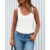 imageBTFBM Summer Tops for Women 2026 Scoop Neck Ribbed Henley Button Sleeveless Casual Spring Basic Tank Top Clothes OutfitsWhite