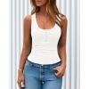 imageBTFBM Summer Tops for Women 2026 Scoop Neck Ribbed Henley Button Sleeveless Casual Spring Basic Tank Top Clothes OutfitsWhite