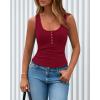 imageBTFBM Summer Tops for Women 2026 Scoop Neck Ribbed Henley Button Sleeveless Casual Spring Basic Tank Top Clothes OutfitsWine Red