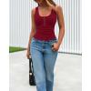 imageBTFBM Summer Tops for Women 2026 Scoop Neck Ribbed Henley Button Sleeveless Casual Spring Basic Tank Top Clothes OutfitsWine Red