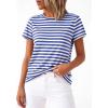 imageBTFBM Tops for Women Trendy Summer 2026 Crew Neck Short Sleeve T Shirts Striped Casual Vacation Blouse Basic TeeBlue White