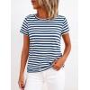 imageBTFBM Tops for Women Trendy Summer 2026 Crew Neck Short Sleeve T Shirts Striped Casual Vacation Blouse Basic TeeDark Blue White
