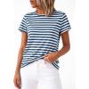 imageBTFBM Tops for Women Trendy Summer 2026 Crew Neck Short Sleeve T Shirts Striped Casual Vacation Blouse Basic TeeDark Blue White