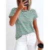 imageBTFBM Tops for Women Trendy Summer 2026 Crew Neck Short Sleeve T Shirts Striped Casual Vacation Blouse Basic TeeGreen White