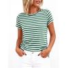 imageBTFBM Tops for Women Trendy Summer 2026 Crew Neck Short Sleeve T Shirts Striped Casual Vacation Blouse Basic TeeGreen White