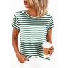 imageBTFBM Tops for Women Trendy Summer 2026 Crew Neck Short Sleeve T Shirts Striped Casual Vacation Blouse Basic TeeGreen White