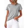 imageBTFBM Tops for Women Trendy Summer 2026 Crew Neck Short Sleeve T Shirts Striped Casual Vacation Blouse Basic TeeGrey White