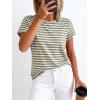imageBTFBM Tops for Women Trendy Summer 2026 Crew Neck Short Sleeve T Shirts Striped Casual Vacation Blouse Basic TeeLight Blue Khaki