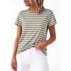 imageBTFBM Tops for Women Trendy Summer 2026 Crew Neck Short Sleeve T Shirts Striped Casual Vacation Blouse Basic TeeLight Blue Khaki