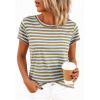 imageBTFBM Tops for Women Trendy Summer 2026 Crew Neck Short Sleeve T Shirts Striped Casual Vacation Blouse Basic TeeLight Blue Khaki