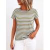 imageBTFBM Tops for Women Trendy Summer 2026 Crew Neck Short Sleeve T Shirts Striped Casual Vacation Blouse Basic TeeLight Blue Khaki