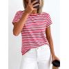 imageBTFBM Tops for Women Trendy Summer 2026 Crew Neck Short Sleeve T Shirts Striped Casual Vacation Blouse Basic TeeRed White
