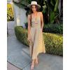 imageBTFBM Women 2026 Spaghetti Strap Midi Summer Dresses Sleeveless V Neck Cutout Slit Casual Beach Party Maxi Dress PocketsApricot