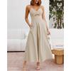 imageBTFBM Women 2026 Spaghetti Strap Midi Summer Dresses Sleeveless V Neck Cutout Slit Casual Beach Party Maxi Dress PocketsApricot