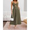 imageBTFBM Women 2026 Spaghetti Strap Midi Summer Dresses Sleeveless V Neck Cutout Slit Casual Beach Party Maxi Dress PocketsArmy Green