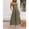 imageBTFBM Women 2026 Spaghetti Strap Midi Summer Dresses Sleeveless V Neck Cutout Slit Casual Beach Party Maxi Dress PocketsArmy Green