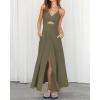 imageBTFBM Women 2026 Spaghetti Strap Midi Summer Dresses Sleeveless V Neck Cutout Slit Casual Beach Party Maxi Dress PocketsArmy Green