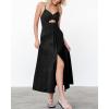 imageBTFBM Women 2026 Spaghetti Strap Midi Summer Dresses Sleeveless V Neck Cutout Slit Casual Beach Party Maxi Dress PocketsBlack