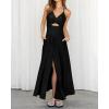 imageBTFBM Women 2026 Spaghetti Strap Midi Summer Dresses Sleeveless V Neck Cutout Slit Casual Beach Party Maxi Dress PocketsBlack