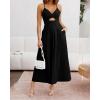 imageBTFBM Women 2026 Spaghetti Strap Midi Summer Dresses Sleeveless V Neck Cutout Slit Casual Beach Party Maxi Dress PocketsBlack
