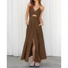 imageBTFBM Women 2026 Spaghetti Strap Midi Summer Dresses Sleeveless V Neck Cutout Slit Casual Beach Party Maxi Dress PocketsBrown