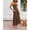 imageBTFBM Women 2026 Spaghetti Strap Midi Summer Dresses Sleeveless V Neck Cutout Slit Casual Beach Party Maxi Dress PocketsBrown