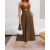 imageBTFBM Women 2026 Spaghetti Strap Midi Summer Dresses Sleeveless V Neck Cutout Slit Casual Beach Party Maxi Dress PocketsBrown
