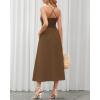 imageBTFBM Women 2026 Spaghetti Strap Midi Summer Dresses Sleeveless V Neck Cutout Slit Casual Beach Party Maxi Dress PocketsBrown