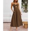 imageBTFBM Women 2026 Spaghetti Strap Midi Summer Dresses Sleeveless V Neck Cutout Slit Casual Beach Party Maxi Dress PocketsBrown
