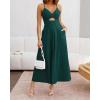 imageBTFBM Women 2026 Spaghetti Strap Midi Summer Dresses Sleeveless V Neck Cutout Slit Casual Beach Party Maxi Dress PocketsDark Green