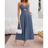 imageBTFBM Women 2026 Spaghetti Strap Midi Summer Dresses Sleeveless V Neck Cutout Slit Casual Beach Party Maxi Dress PocketsDark Grey Blue