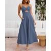 imageBTFBM Women 2026 Spaghetti Strap Midi Summer Dresses Sleeveless V Neck Cutout Slit Casual Beach Party Maxi Dress PocketsDark Grey Blue