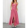 imageBTFBM Women 2026 Spaghetti Strap Midi Summer Dresses Sleeveless V Neck Cutout Slit Casual Beach Party Maxi Dress PocketsDark Pink