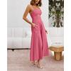 imageBTFBM Women 2026 Spaghetti Strap Midi Summer Dresses Sleeveless V Neck Cutout Slit Casual Beach Party Maxi Dress PocketsDark Pink