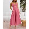 imageBTFBM Women 2026 Spaghetti Strap Midi Summer Dresses Sleeveless V Neck Cutout Slit Casual Beach Party Maxi Dress PocketsDark Pink
