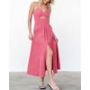 imageBTFBM Women 2026 Spaghetti Strap Midi Summer Dresses Sleeveless V Neck Cutout Slit Casual Beach Party Maxi Dress PocketsDark Pink