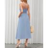 imageBTFBM Women 2026 Spaghetti Strap Midi Summer Dresses Sleeveless V Neck Cutout Slit Casual Beach Party Maxi Dress PocketsGrey Blue