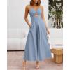 imageBTFBM Women 2026 Spaghetti Strap Midi Summer Dresses Sleeveless V Neck Cutout Slit Casual Beach Party Maxi Dress PocketsGrey Blue